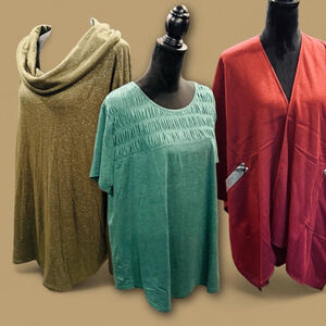 Plus Size Clothing Lot XXL 22/24W 3PC Sweater Blouse Poncho NWT Cozy Bundle